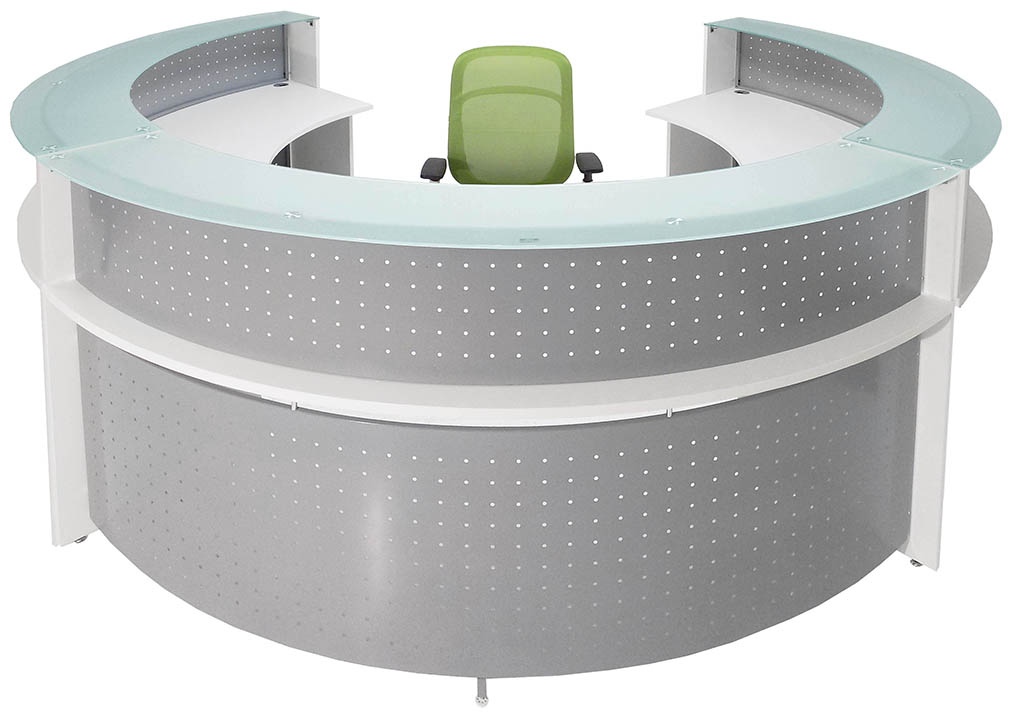 White Semi Circle Glass Top Reception Desk Free Freight